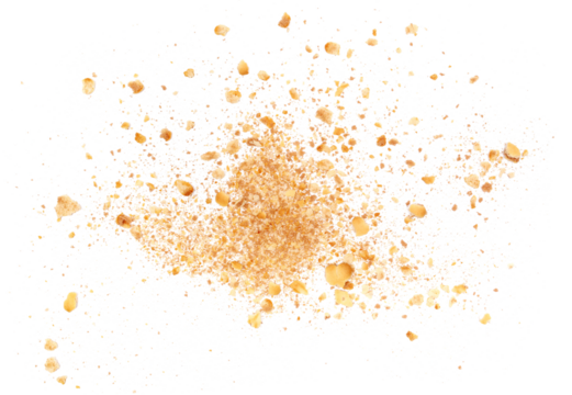 Double color biscuit crumbs, pieces flying isolated on white, clipping path