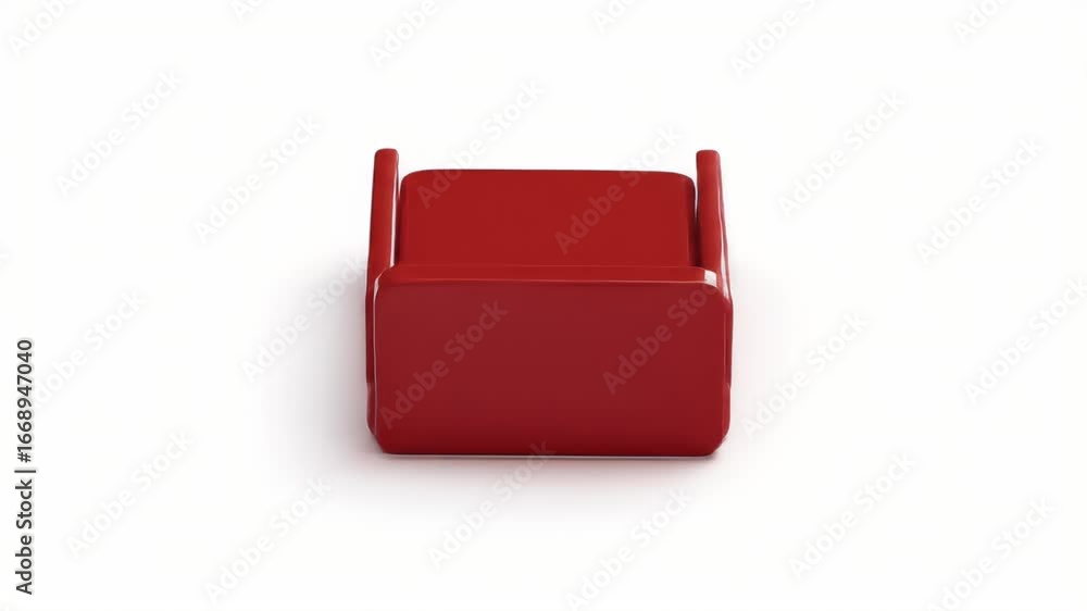 Poster dynamic 3d rendered glossy red minimalist sofa rotating seamlessly on clean white