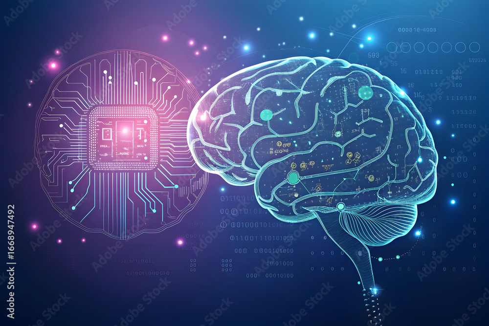 Poster abstract brain representation with circuit board design. concept of artificial intelligence and deep