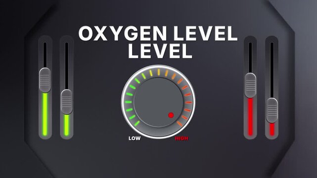Animation of Oxygen Level on a circular gauge moving from low to high and back. Can be used to show increase or decrease. Perfect for health, fitness, or data content.