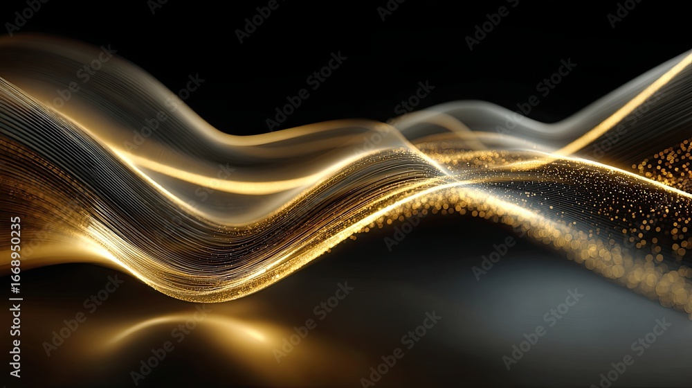 Poster golden flowing abstract landscape with dark background presents an elegant display of light and shad