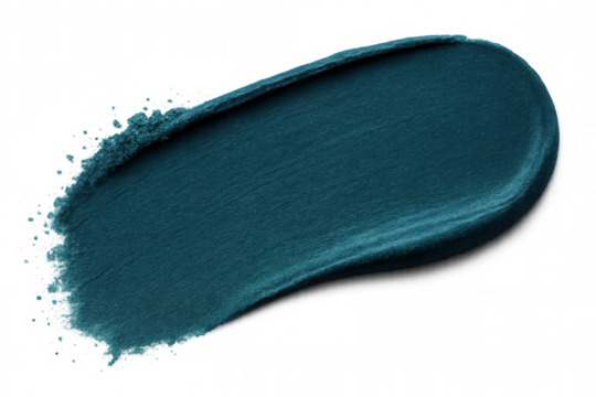 Turquoise cosmetic smear revealing rich, creamy texture, highlighting smooth blending against transparent backdrop