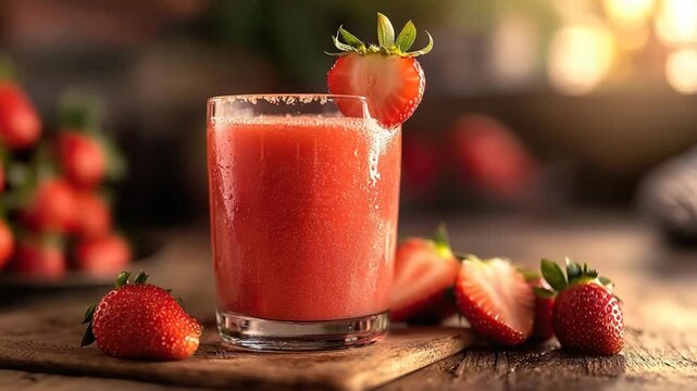 jugo de fresa colombian beverage close-up video