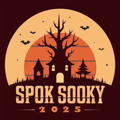 Spooky Halloween Night with Haunted House, Bats, and Full Moon - Spok Sooky 2025
