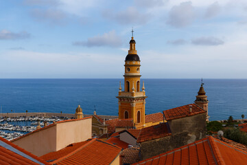 Saint Michel Archangel Basilica at sunny day , Menton, French Riviera, South France . It is .Baroque masterpiece, dating back to the 17th century