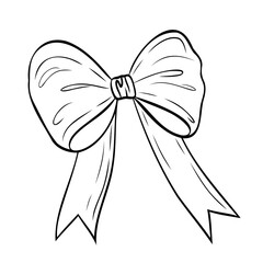 Beautiful bows, ribbons with long tails textile from satin and silk ribbons. Vector graphic hand-drawn in black ink line art graphics. For women, girls, holidays, decoration, accessories, gifts