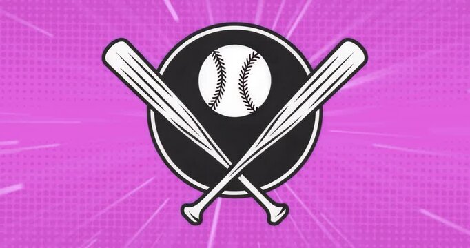 On start crossed bat emblem and ball showing bobbing and pulsing loops highlighting baseball motif