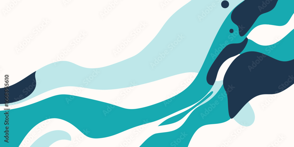 Poster abstract flowing blue teal and black waves smooth curvy shapes modern minimalist vector background d