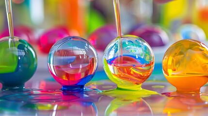 Colorful paint drips and spheres create an abstract and artistic composition