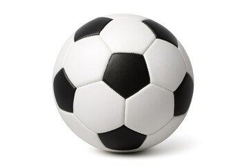 Naklejka premium Soccer ball featuring classic black and white pentagons resting on a white background, casting a soft, subtle shadow beneath