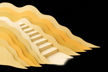 Fototapeta premium A striking paper cutout artwork of layered geometric shapes and a staircase.