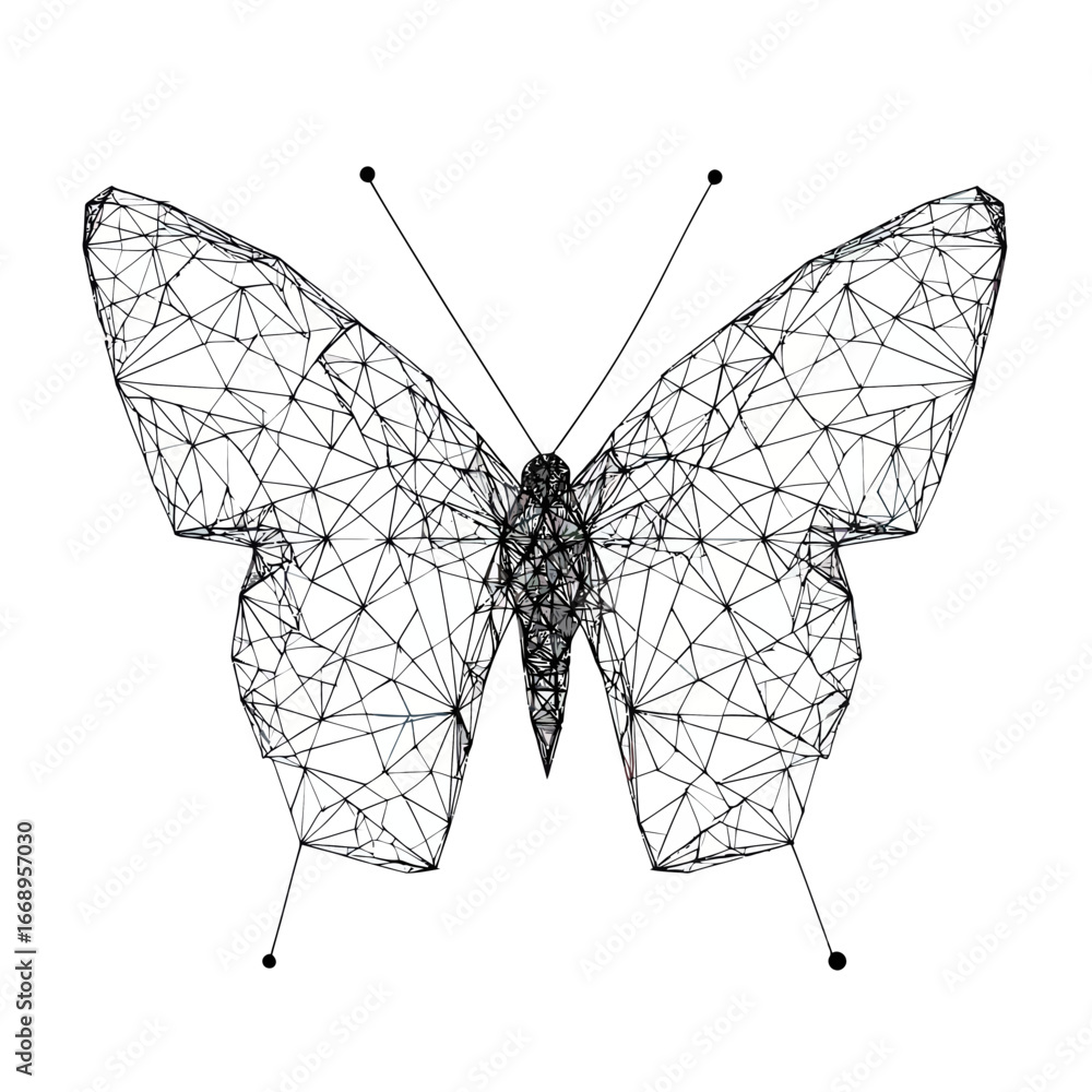 Aufkleber butterfly low poly wireframe illustration with geometric polygon mesh structure and connected points