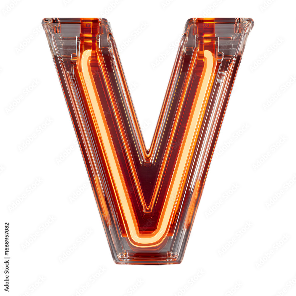 Aufkleber illuminated letter v encased in clear material casting a warm glow in a minimalist presentation on t