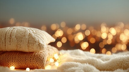 Cozy blankets and pillows create a warm atmosphere during evening lights