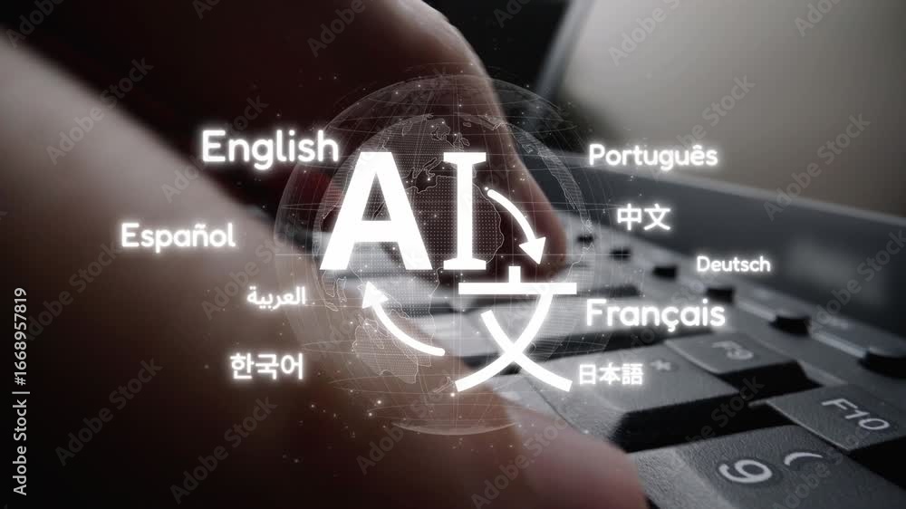 Poster global communication with multiple languages, digital translation tools, multilingual technology, cr