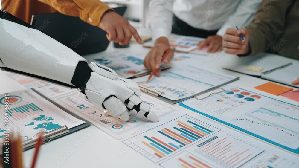 Poster business consultants using ai-powered technology to enhance analytics and corporate strategy develop