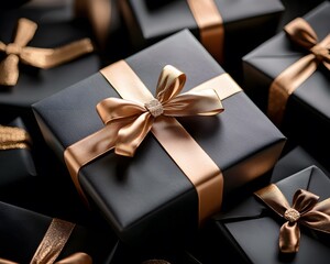 Elegant Black Gift Boxes with Rose Gold Ribbon Bows