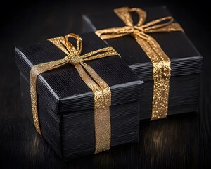 Elegant Black Gift Boxes with Gold Ribbon Luxury Presents