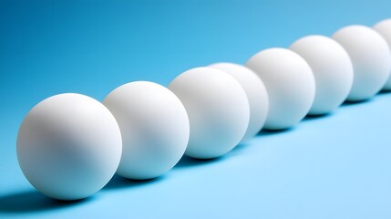 Abstract White Spheres Line on Blue Background Minimalist Photography
