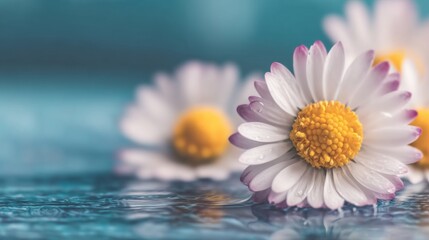 Flowers bloom gently on a tranquil surface during a serene morning