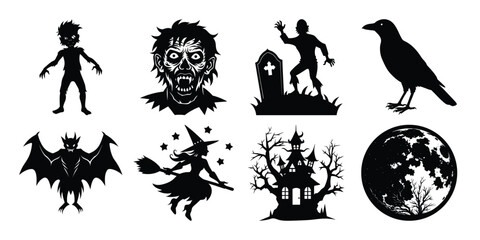 Fototapeta premium Halloween Silhouette Collection Spooky Icons for Creepy Designs and Festive Decorations