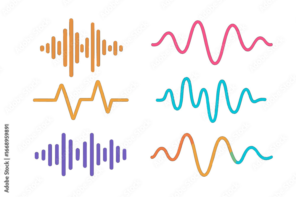 Poster abstract audio elements form a dynamic waveform on a black gradient background