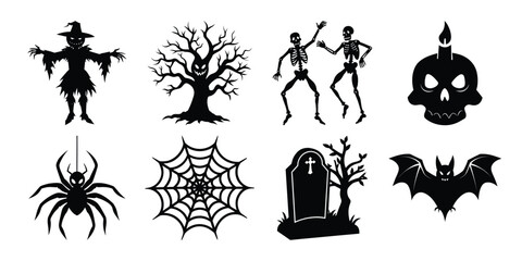 Fototapeta premium Halloween Silhouette Collection Spooky Elements for Festive Designs and Creative Projects