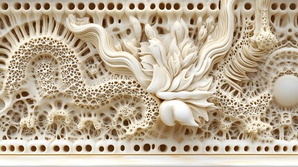 Intricate Dragon Carving Beige Bone Texture Relief Art