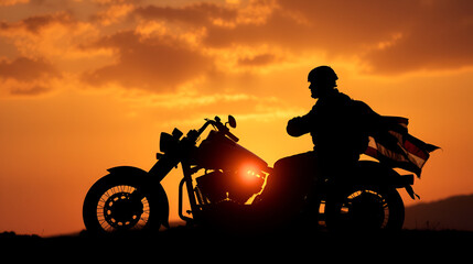 Fototapeta premium American Soldier Tribute | Patriotic Military biker Silhouette