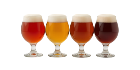 Artisan Beer Tasting: A quartet of elegant, crystal glasses filled with a spectrum of golden brews, each crowned with a foamy cap.