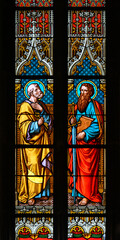 St Peter and St Paul. A stained-glass window in St Martin's Cathedral, Bratislava, Slovakia.