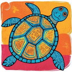 Fototapeta premium Colorful sea turtle swimming through vibrant ocean waves