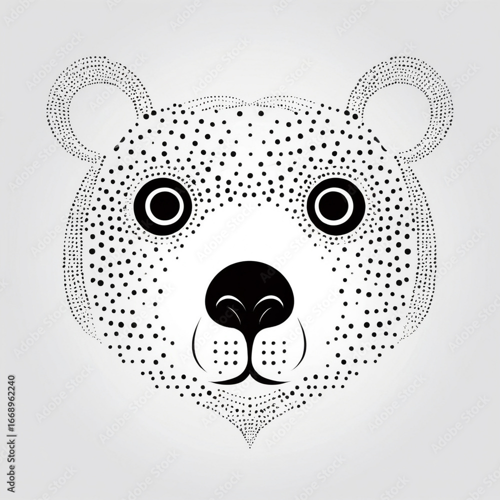 Poster bold bear face design showcasing intricate dot work and patterns
