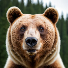 Obraz premium Majestic bear gazes curiously in the lush forest at dawn