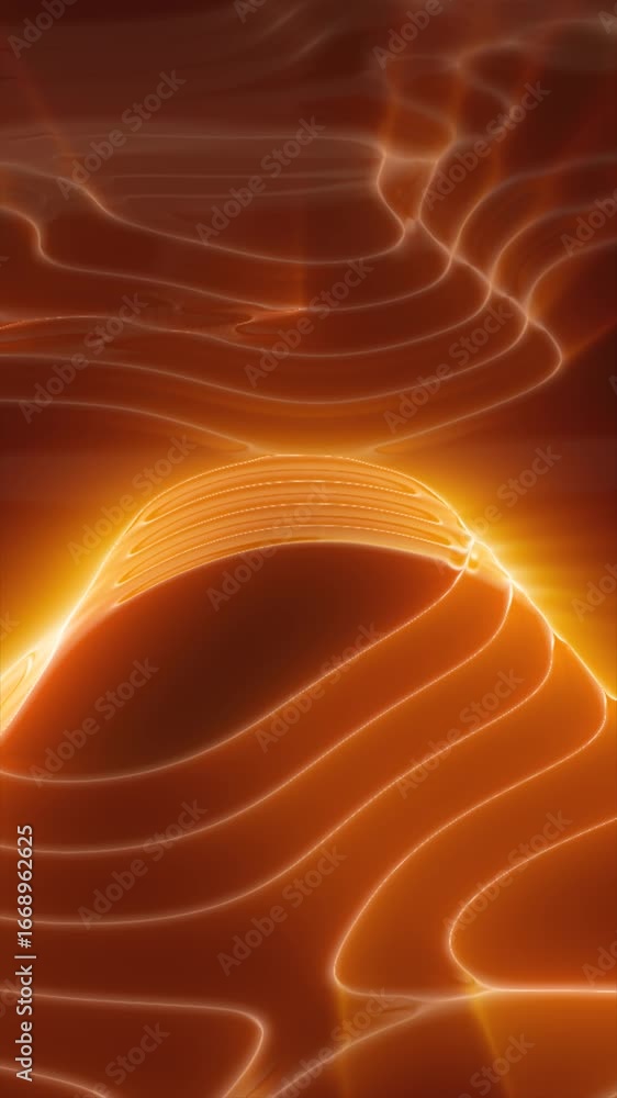 Poster abstract glowing orange waves with smooth curves on dark background, representing heat and motion