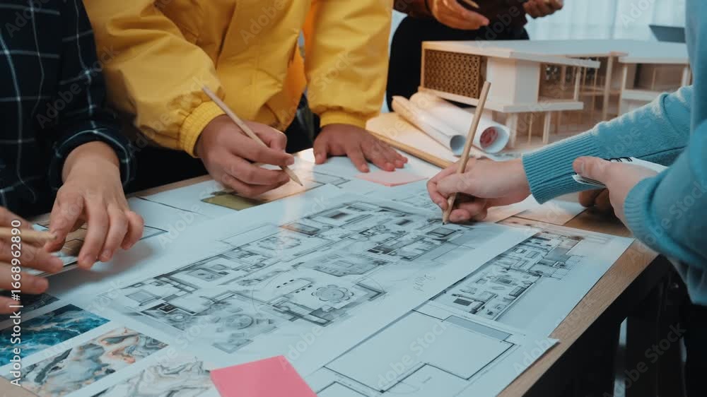 Poster a vibrant scene capturing a collaborative design session where creative professionals engage with ar