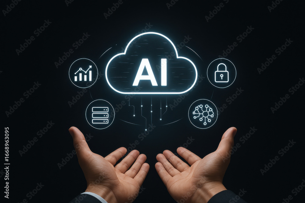 Poster ai cloud technology with data security and network connection concept
