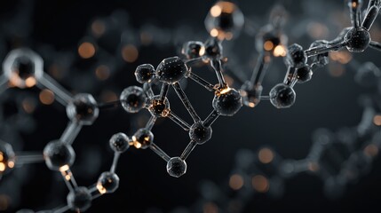 Digital representation of a glowing molecular structure in dark environment