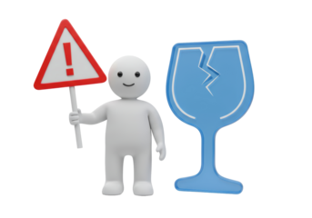 Isolated Warning Sign of Fragile Goods with 3D Character, Emphasizing the Need for Careful Handling