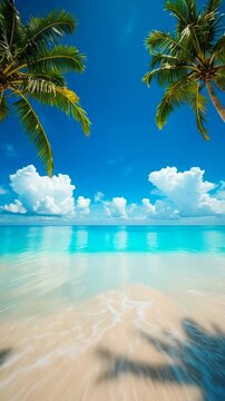 Vertical Tropical Serenity Gentle Waves on Pristine Beach - 1080p.
Immerse your audience in the serene beauty of this 1080p vertical video. Gentle, crystal-clear turquoise waves softly break on a pris