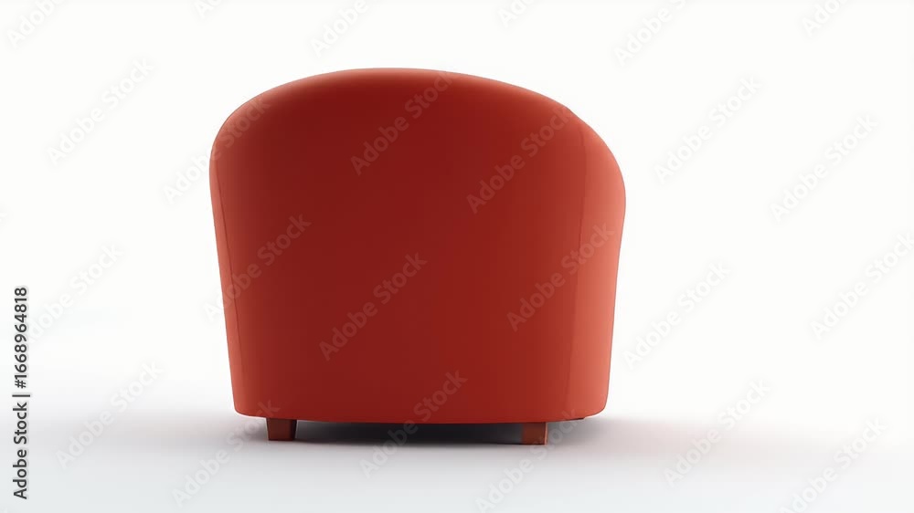 Poster dynamic 360-degree rotation of a modern red armchair in a minimalist studio