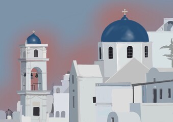 Church in Santorini island, Greece .Illustration.