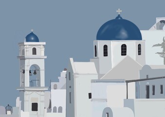 Church in Santorini island, Greece .Illustration.