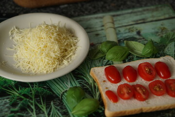 Sandwich with cherry tomatoes and cheese, healthy food, breakfast, food, morning snack