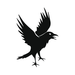 Flying Raven Silhouette, Crow Spreading Wings, Dark Bird Logo, Mystical Raven Illustration, Black Crow Icon