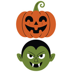 Happy Halloween icon set line vampire mummy pumpkin isolated vector illustration on white background