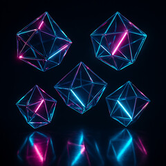 Abstract geometric crystal shapes glowing neon lights background for wallpaper and design needs