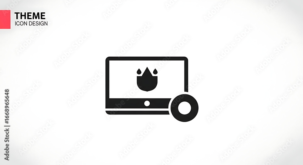 Aufkleber black icon of a tablet displaying a water droplet symbol with a circle next to it on a white backgro