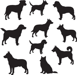 Fototapeta premium Dog Breeds Silhouettes Vector Set White color background