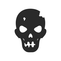 Fototapeta premium Black silhouette of a skull with missing teeth and cracked head on white background